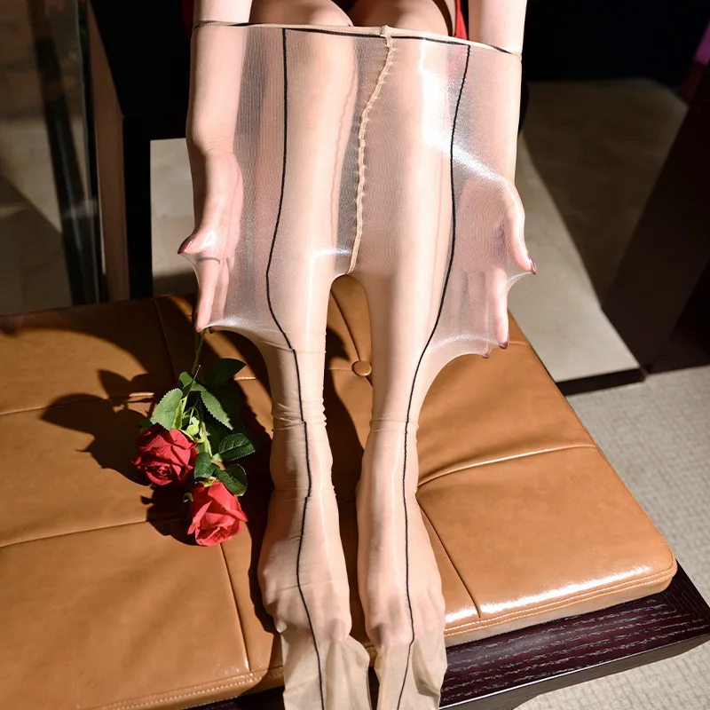 transparent oil shiny open crotch nylon sheer stockings
