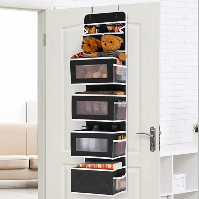 5-Shelf Over Door Hanging Organizer Collapsible Door Storage Organizer for Bedroom with 2 Small Pocket and 4 Side Pocket