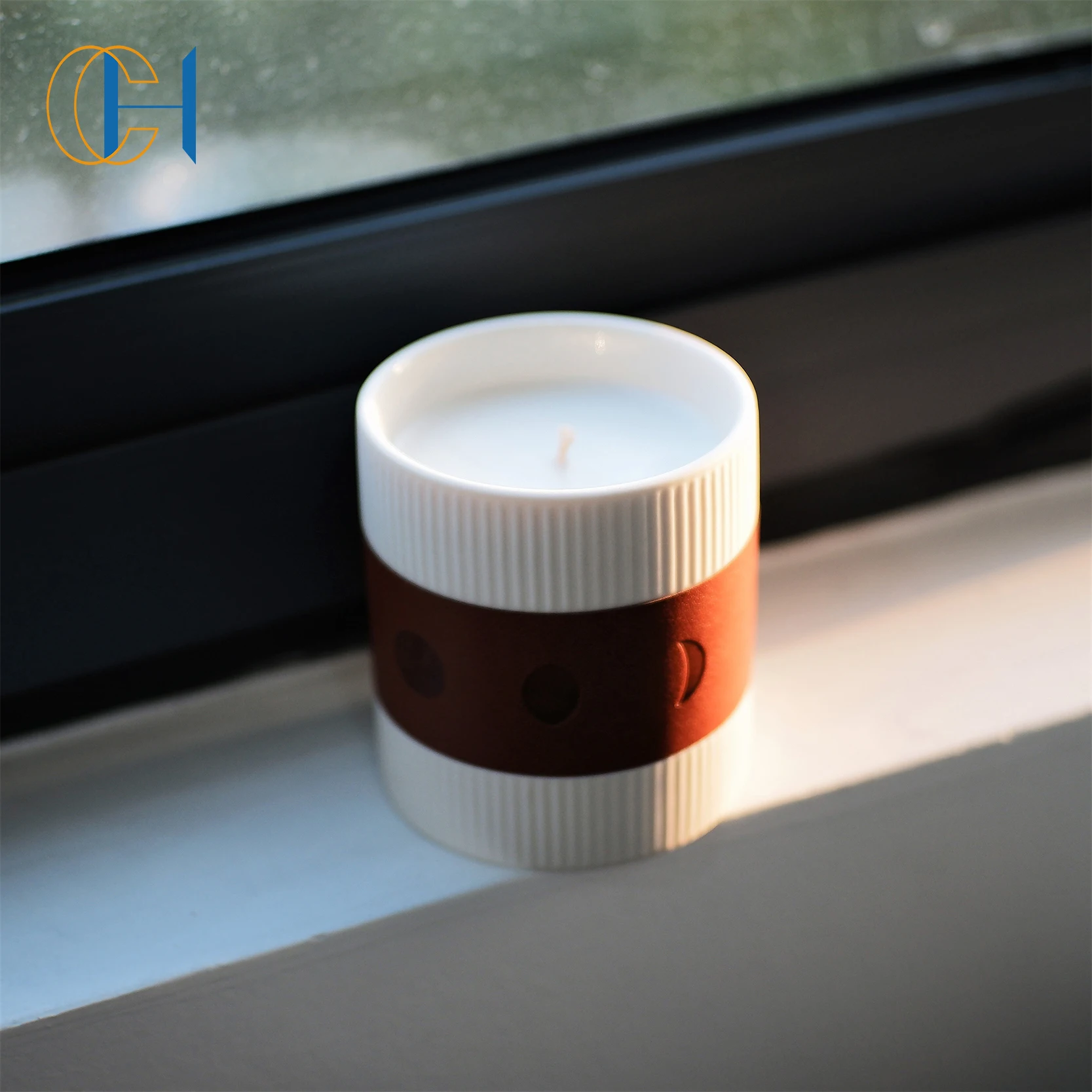 Original Design Decoration Vintage Luxury Leather Phase Moon Private Label Christmas Gift Yoga Cement Scented Candle Jar