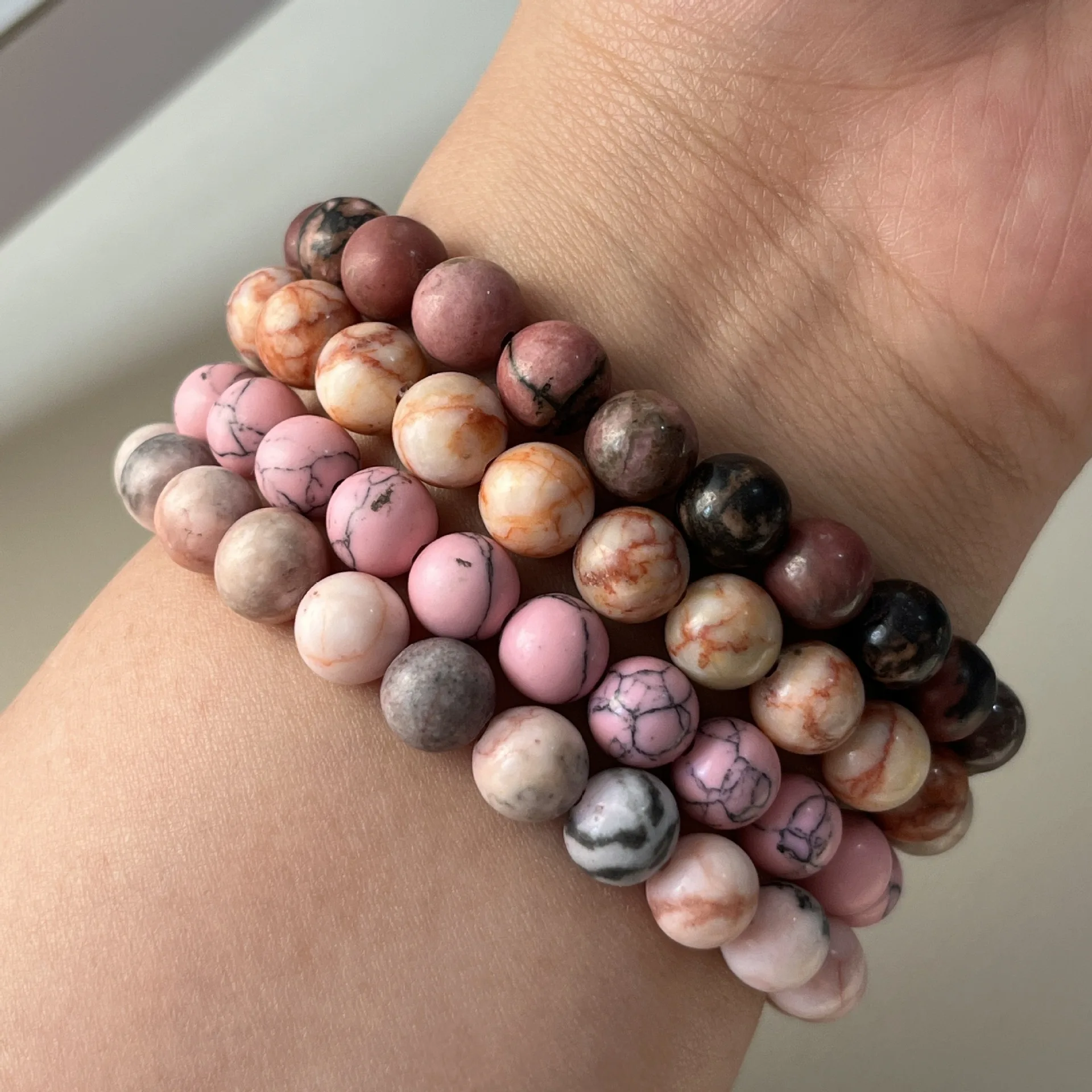 Gemstones Beads Bracelet Fashion Handmade Natural stone bead elastic bracelet  men women Quartz Amethyst Energy healing crystal