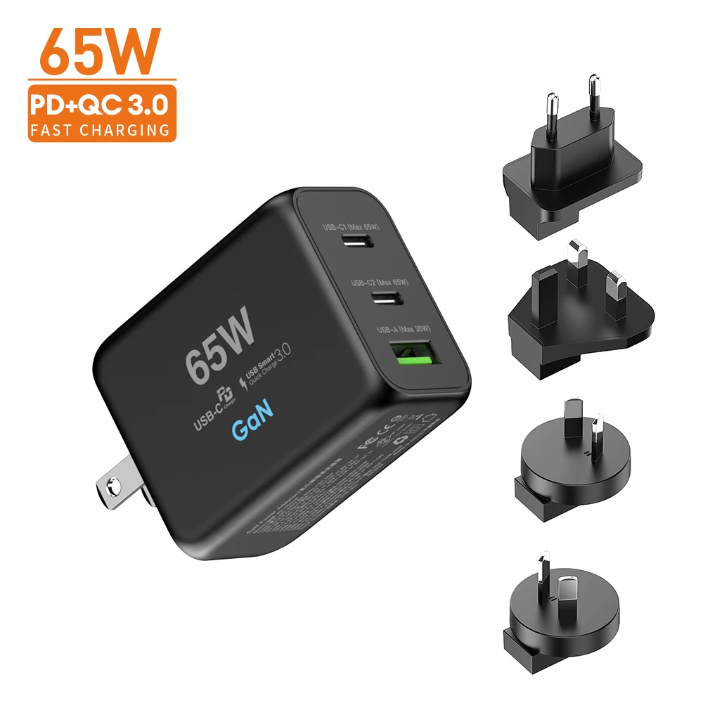 Amazon best seller travel adapter 65W gan usb c portable mobile phone charger for apple watch charger for type c chargers xiaomi