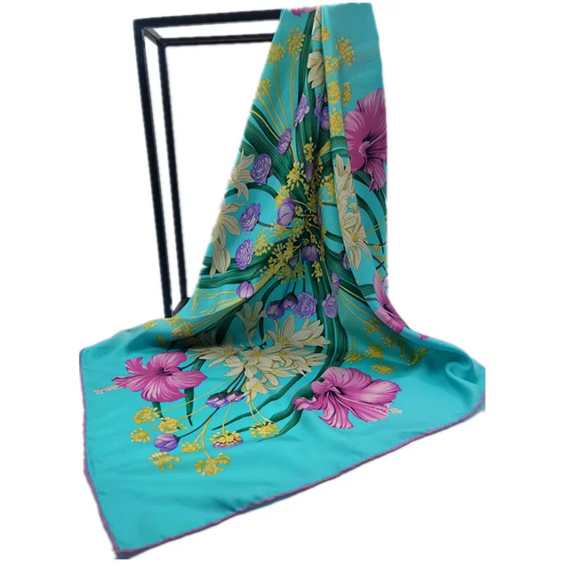Stylish 100% Pure Silk Hair Head beautiful digital printing Square Scarf for Women