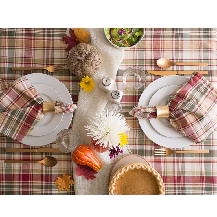 Fall 100% Cotton Plaid Tablecloth Collection Washable Jacquard Christmas Tablecloths for Rectangle Tables 60 x 120