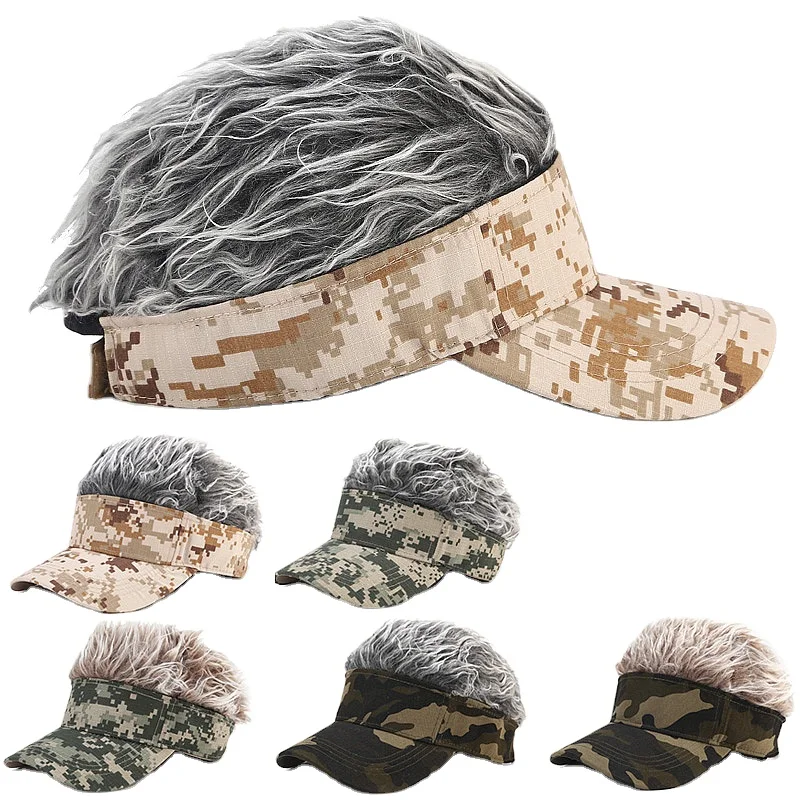 Fashion Wig Sun Cap Snapback camouflage Sports Peaked Hats Hip Hop Half  Hairpiece Baseball Caps