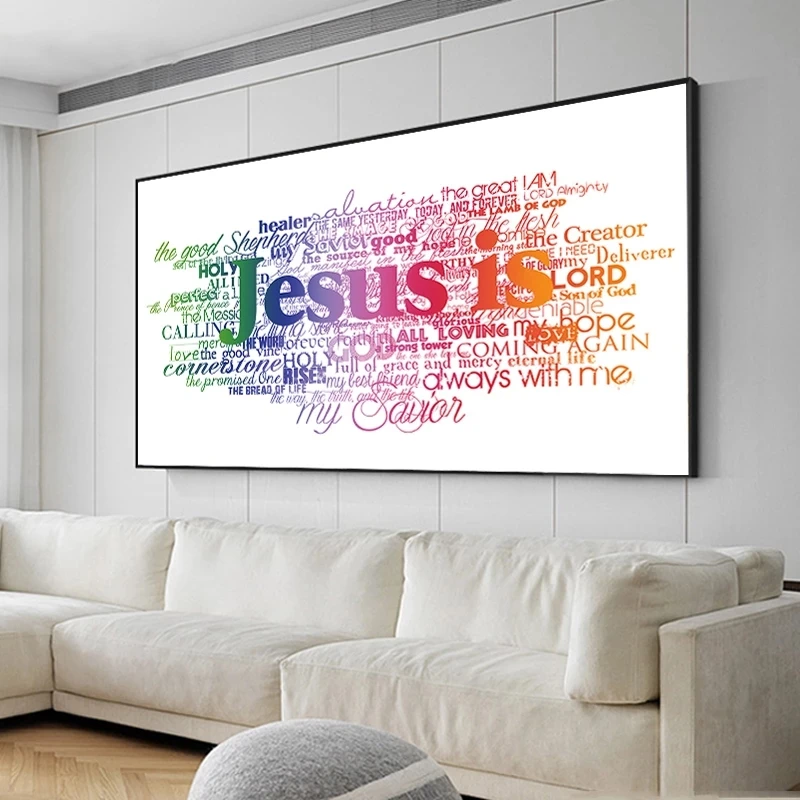 Christian Jesus Letters Posters and Prints on The Wall Canvas Painting Colorful Wall Art Picture for Living Room Church Decor