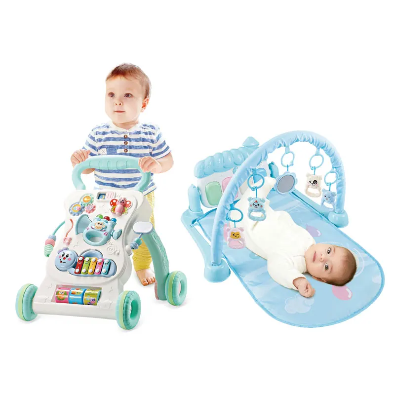 2 IN 1 Multifunctional Musical Walking Stroller Activity Gym Toddler Early Educational Learning Stand Baby Walker Toys