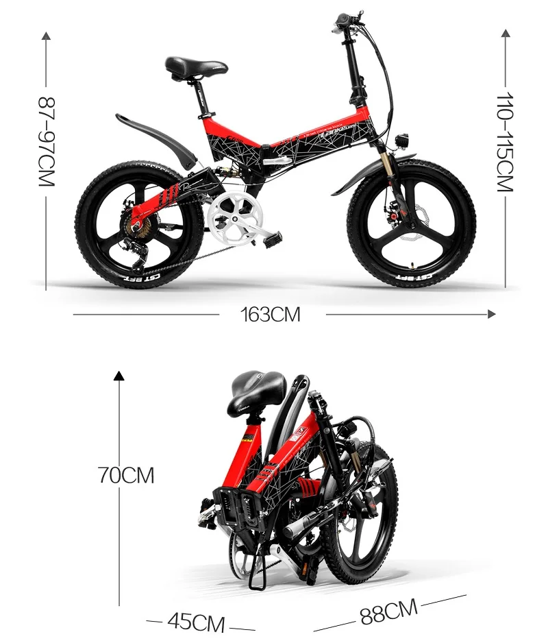  Китай поставщик 20 дюймов складной электрический велосипед LANKELEISI G650 Электрический 400 Вт Мотор 14.5AH L G литиевая батарея 48В фара для