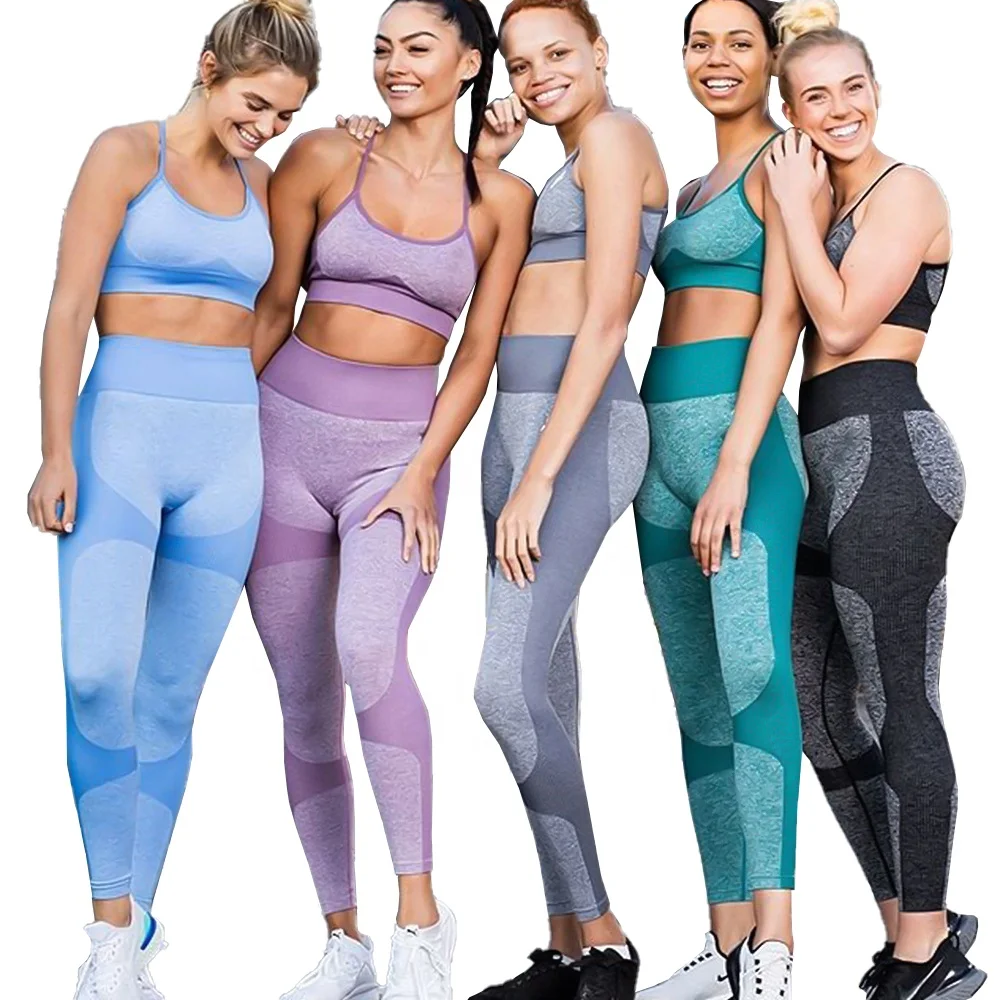 
Texupday High Quality Outfit 2 Pieces Yoga Leggings Sports Bra Gym Seemless Ribbed Yoga Set Women Workout Cloths Apparel 