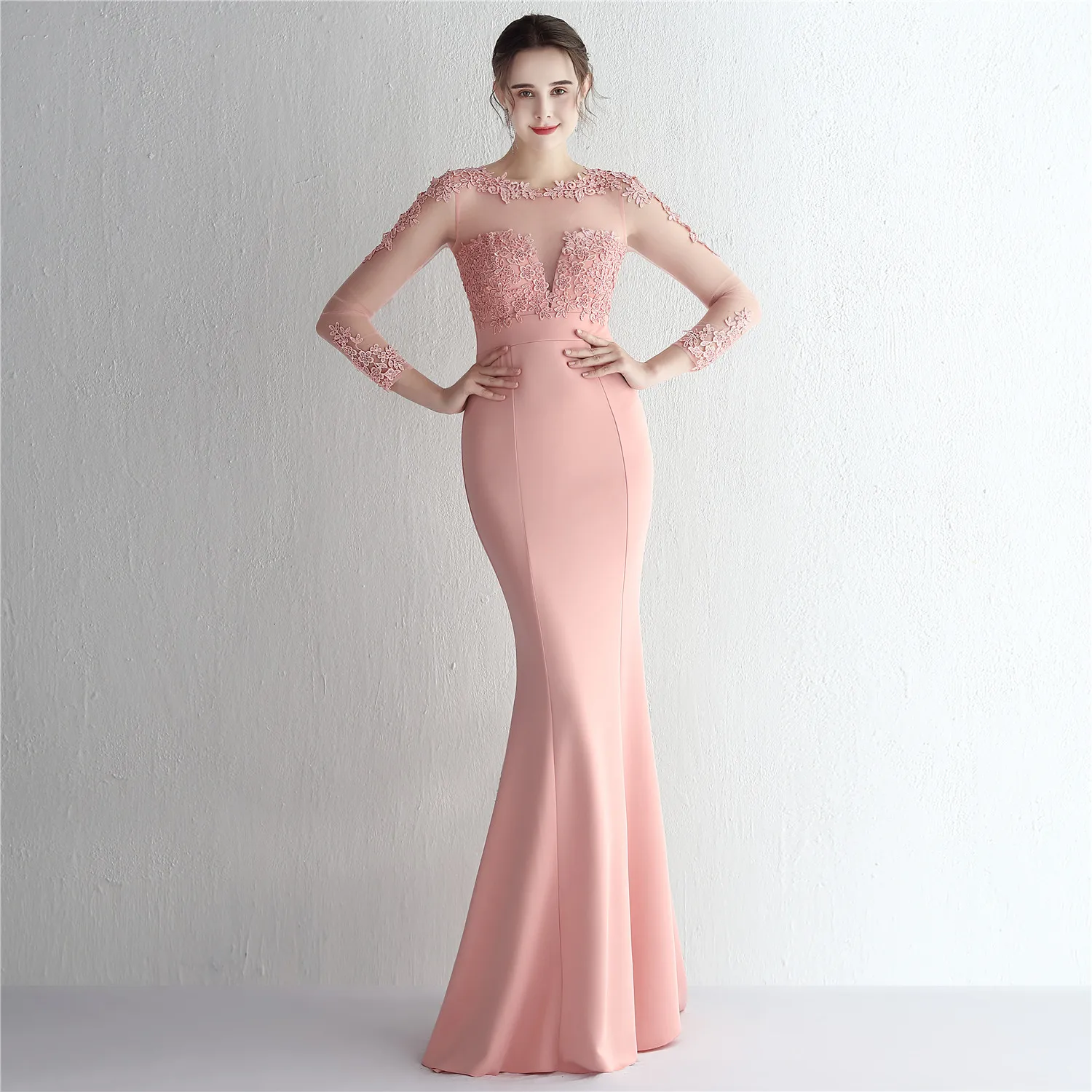 19070-S# 2022 New Satin Hot drill Lace design Overweight Handmade evening dresses Fat Lady Dress Plus Size Dress Super Size