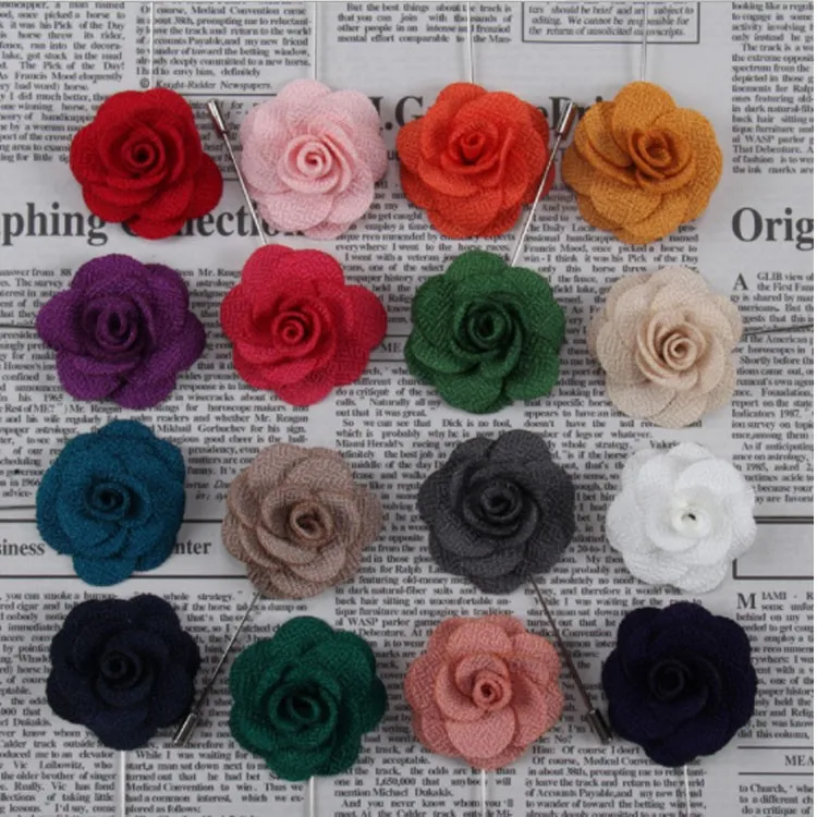 wholesale cheap Flower Brooch Pins Handmade Fabric Flower Lapel Pins for Men Suit