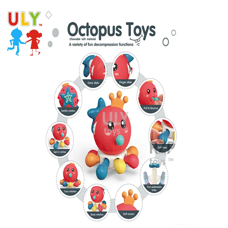 10 In 1 Baby Teether Toy  Food Grade Safe Silicon Toy Edecation Baby Teether Animal Of Octopus Toy  Colorful  Soft Style