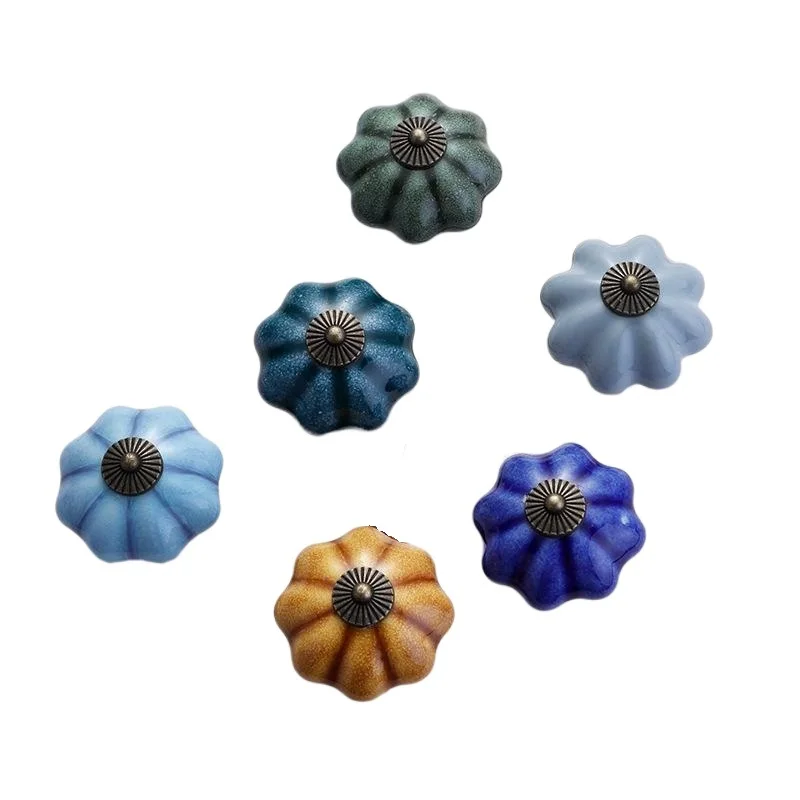 Hand painted ceramic handles blue and white porcelain classical cabinet doors drawers rural pumpkin furniture handles