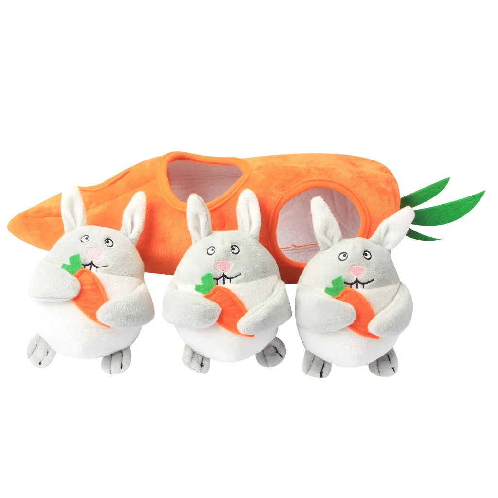 Novelty Present Pets Recyclable Fancy Puppy Interactive Rabbit Carrot Soft Chewy Pet Plush Squicky Toy