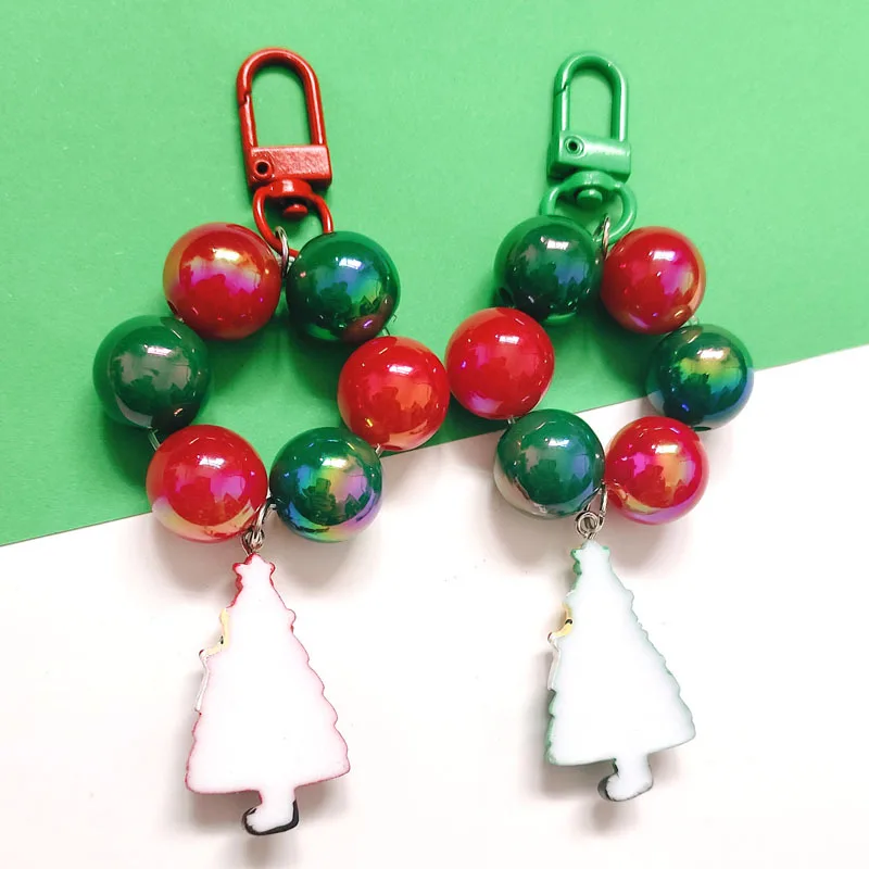 christmas santa iphone accessories strings of glass beads christmas 3d keychain christmas tree pendants