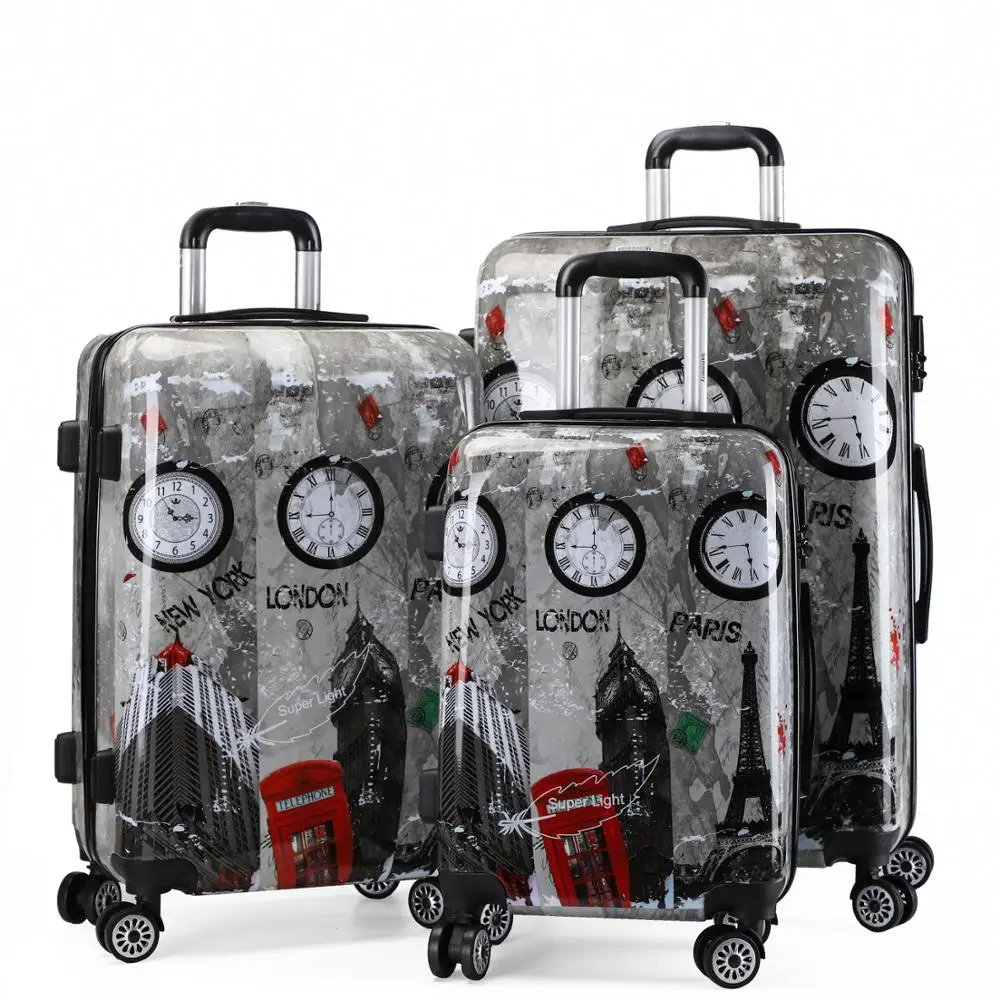 ABS + PC hard luggage set 20'24'28'special design with full printing  multi-color suit for travel