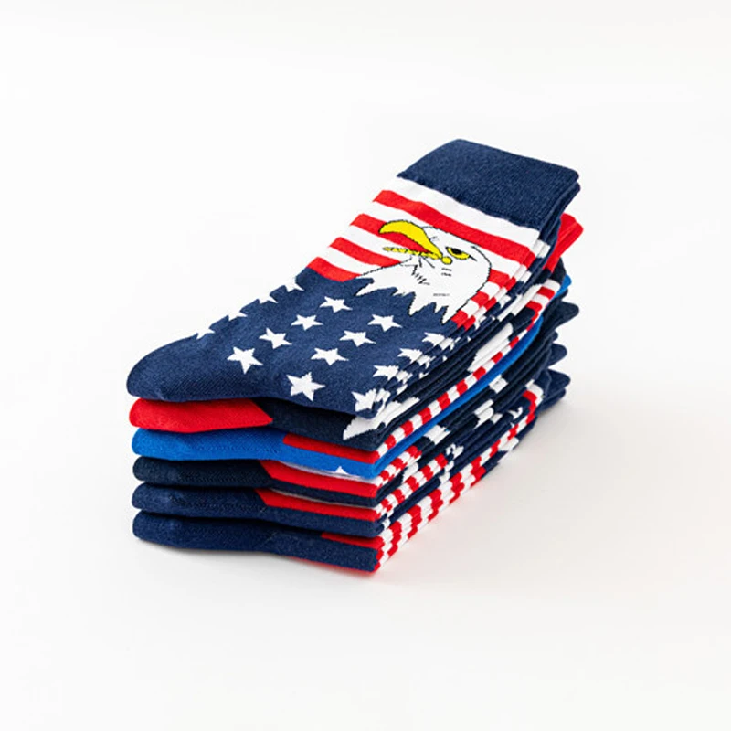 Wholesale Patriotic American Flag Patterned Socks Men Casual Novelty USA Cotton Crew Socks Bulk