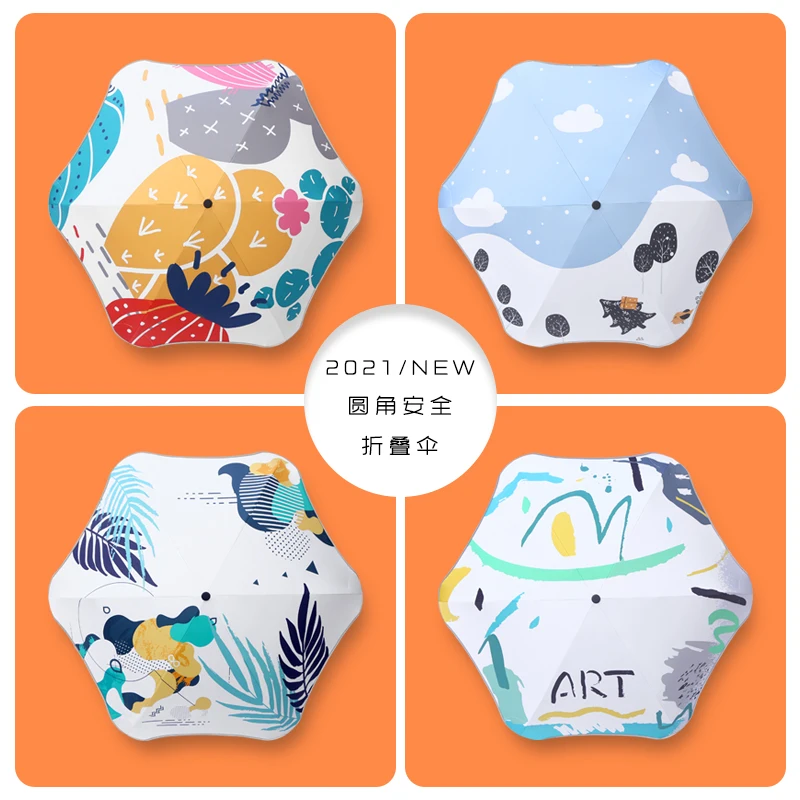 Reflective Strip Blunt Umbrella Round Corner Three-folding Umbrella with custom logo