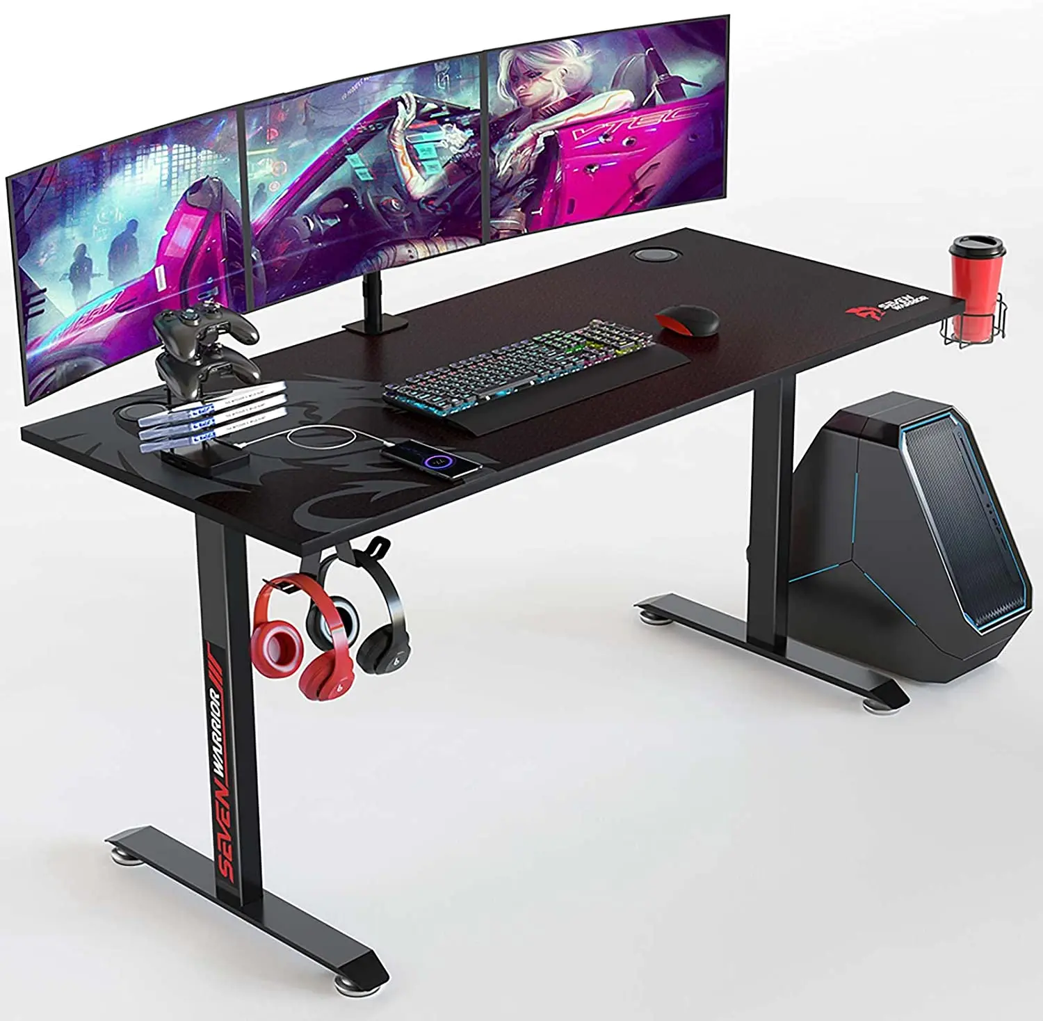 T- Shaped Carbon Fiber Surface Computer Desk with Full Desk Mouse Pad