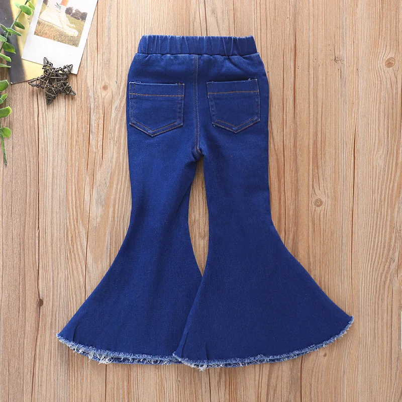 Kids Girls Denim Pants Child Trousers Ripped Jeans for Girls Boot Cut Pants Flare Jeans Toddler Bell Bottom Trousers Long Pants