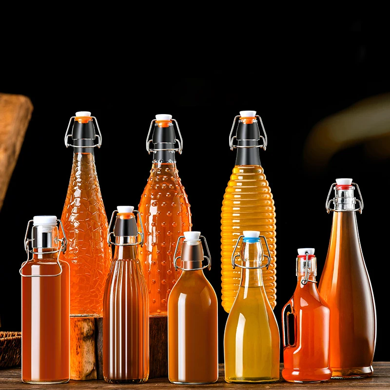 Manufacturer swing top glass bottle 500ml carbonated beverage bottle 16 oz glass bottles for juice in stock bouteilles de jus