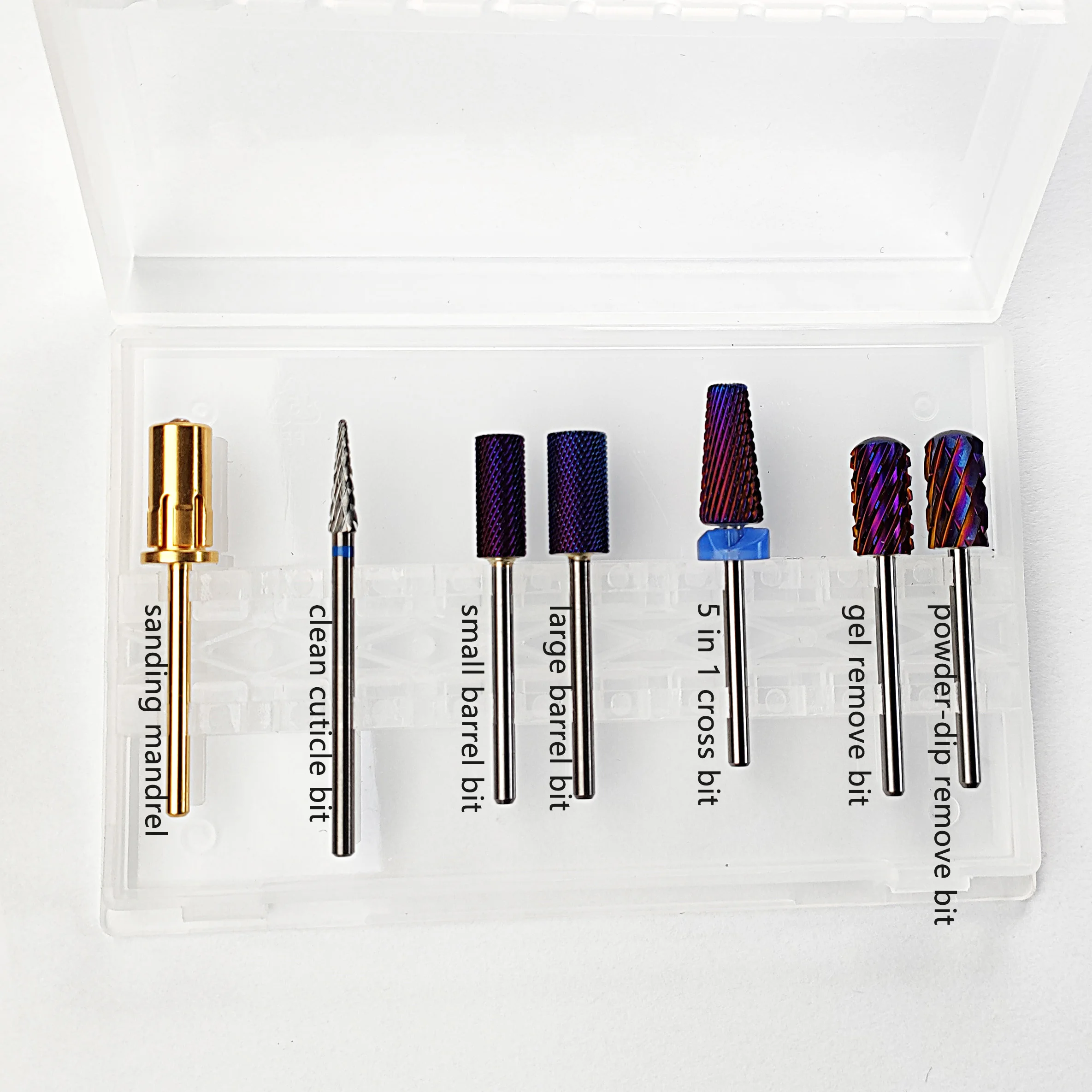 5 in 1 Carbide Nail Drill Bits Gold Sanding Band Mandrel Acrylic Professional Cuticle Tool Purple Nail Drill Bits Set