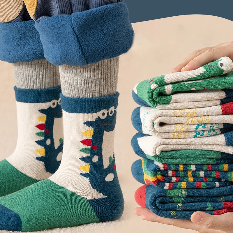 Unisex Kids Dinosaur Cartoon Patterned Crew Sports  Cotton Socks for Children Men Unisex Trendy Cotton Crew Socks