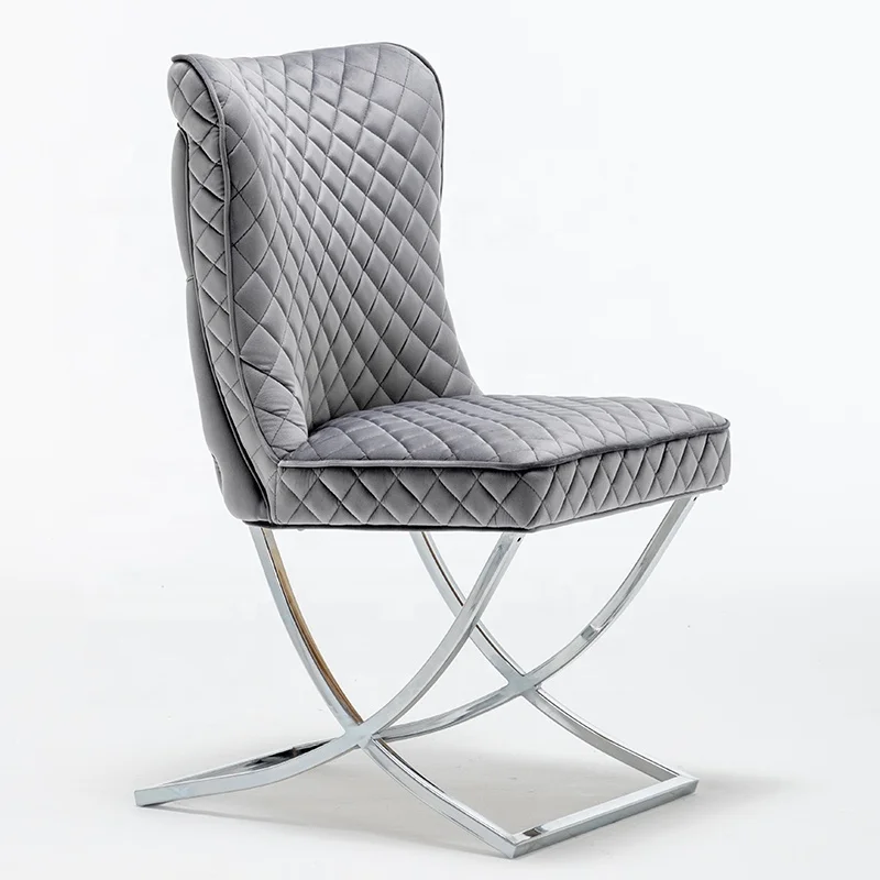 Wholesale dining Chair Tufted Back Stainless Steel Velvet Fabric Upholstered Home Furniture