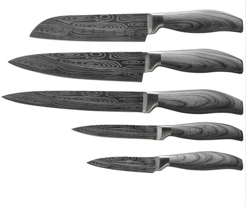 High Carbon Steel Blade 12 Piece Kitchen Cutlery Thriple Rivets Hollow Handle Copper PVD Coated Knife Block