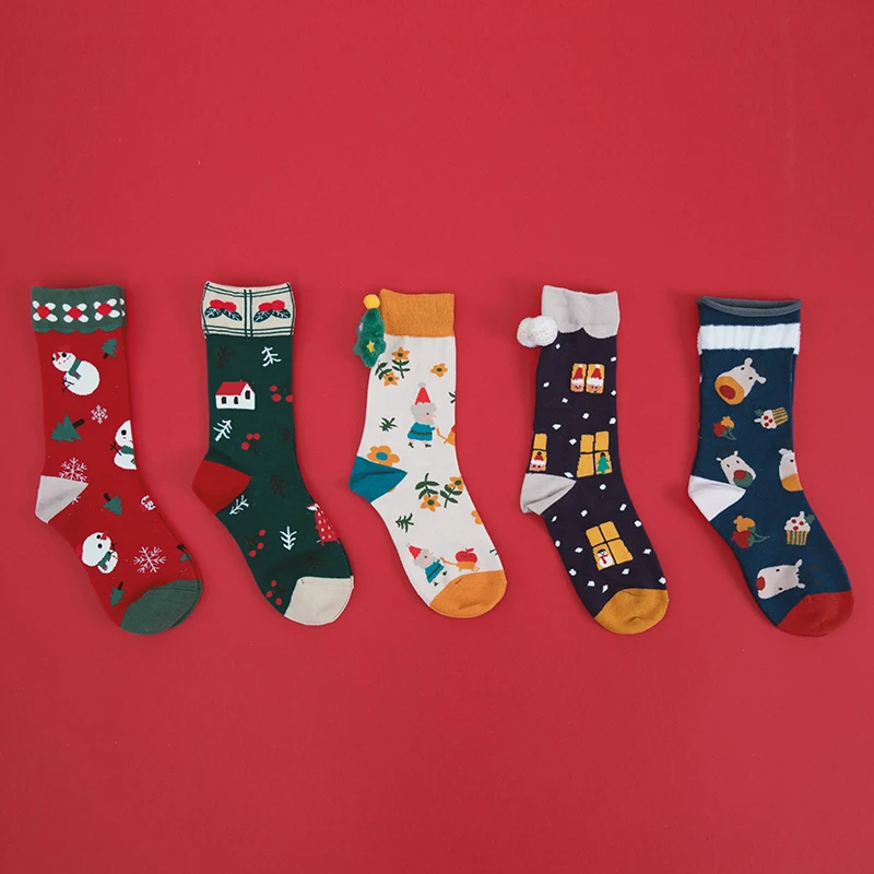 wholesale women funny knitted cute fuzzy christmas slipper socks