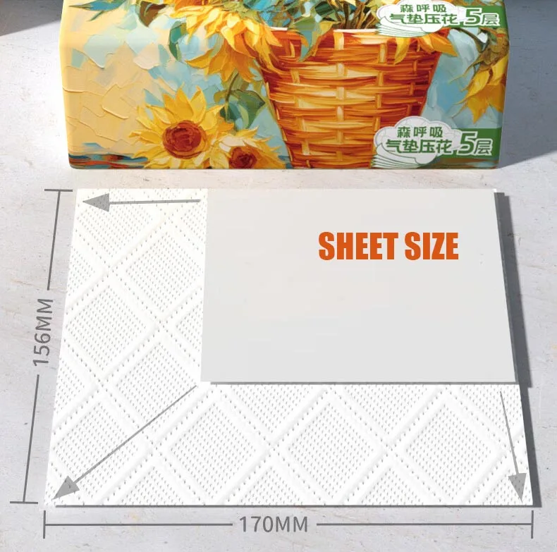 Lampure free sample virgin wood pulp facial tissure 280sheet 156*170mm 5ply pure white cloud Air-cushion embossing tissure paper