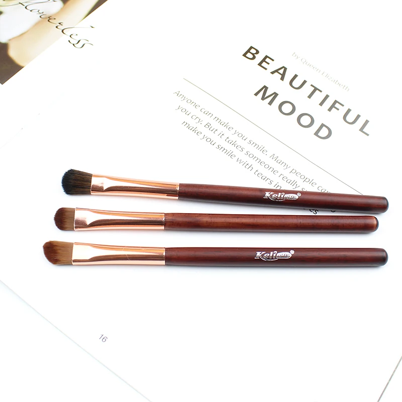 3pcs in 1 affordable price round nylon eyeshadow custom label brow angled brush