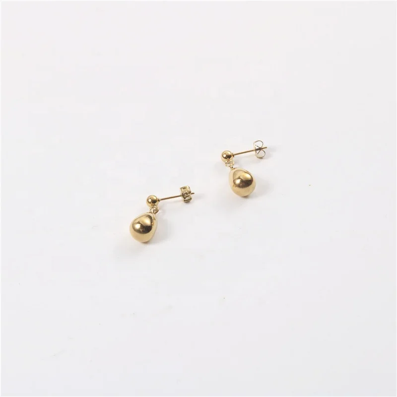 High Quality 18 Karat Gold Plated Stainless Steel Ball Stud Earings Water Drop Pendant Dangle Earring for Women