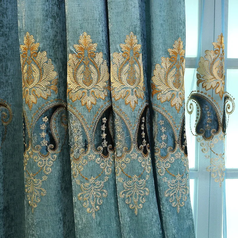 Luxurious European Embroidered Blackout Curtain Customization Embroidery Curtains For Living Room Dining Room