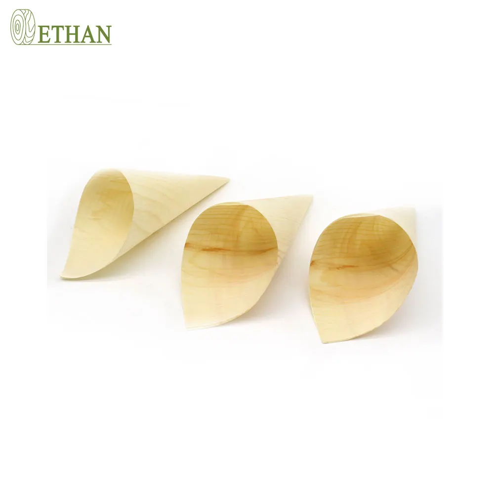High Quality Wood Restaurant Modern Wooden Leaf Cone Sushi Lunch Box With Lid Cake Display Trays