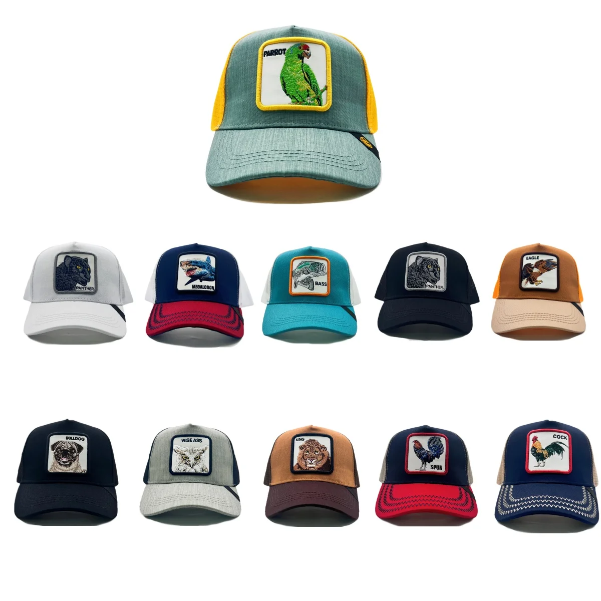 2024 custom embroidered patch decal truck driver hat animal mesh hat 5-panel cotton baseball cap