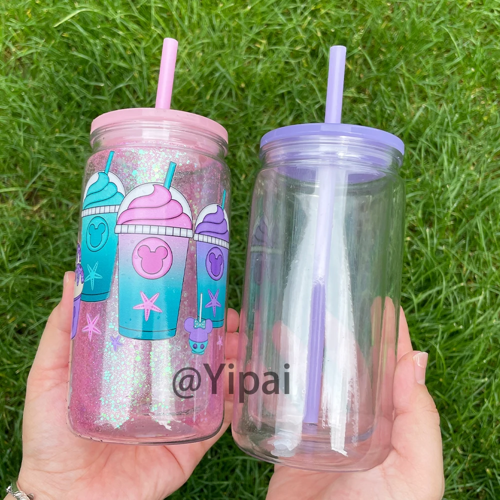 USA warehouse transparent 12oz double walled snow globe acrylic plastic beer soda can with hole and plug For DIY snow globe