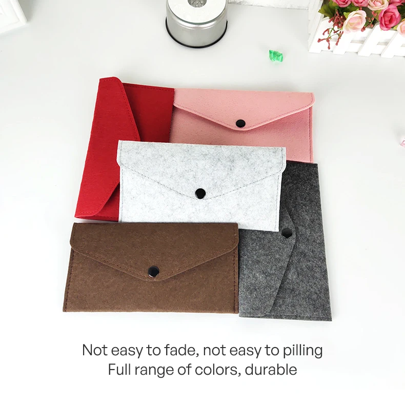 Wholesale Custom Logo Portable Handheld Felt Button Pouches Wallet Coin Change Purse Bag Felt Cell Phone Bag and Card Holder