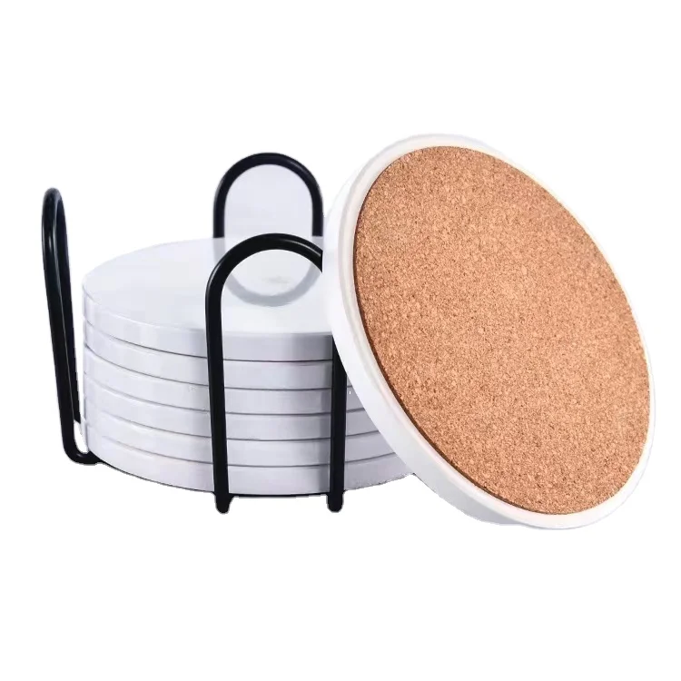 Hot Sale Custom Absorbent Matte Ceramic Coaster Stone Coaster for Beverage with Cork Back