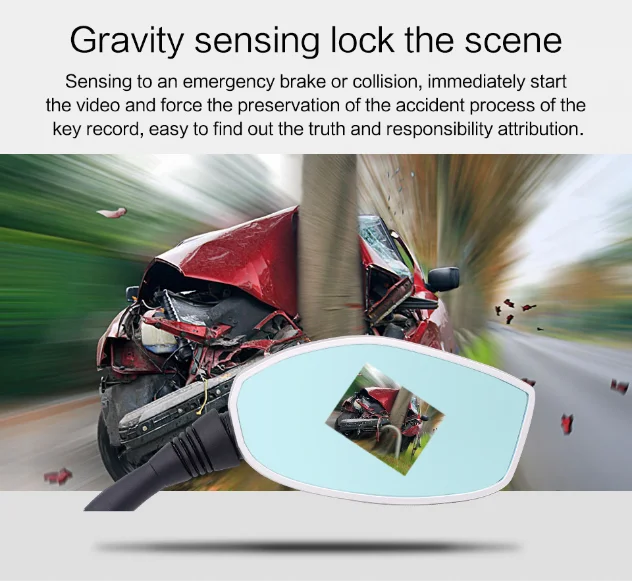 Motorcycle Mirrors With Camera 2.7inch Dual Lens Panoramic Rearview Mirror HD Mirror Rearview