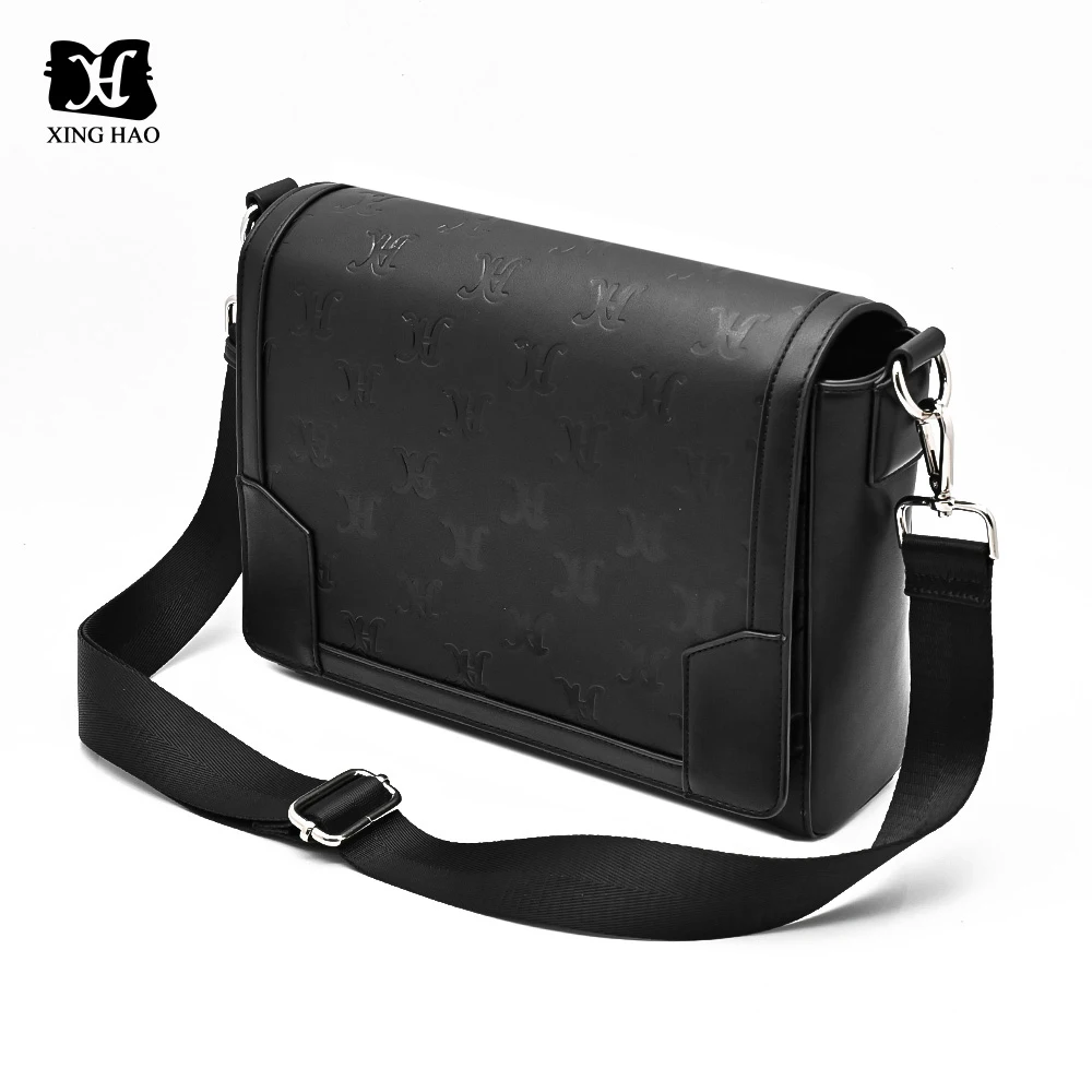 Custom Make All Over Logo Embossed PU Leather Crossbody Men Sling Shoulder Bag