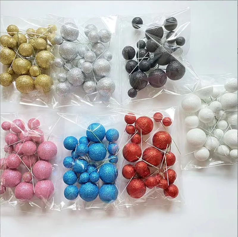 Multi color foam balls for cake decorative, Glitter foam balls