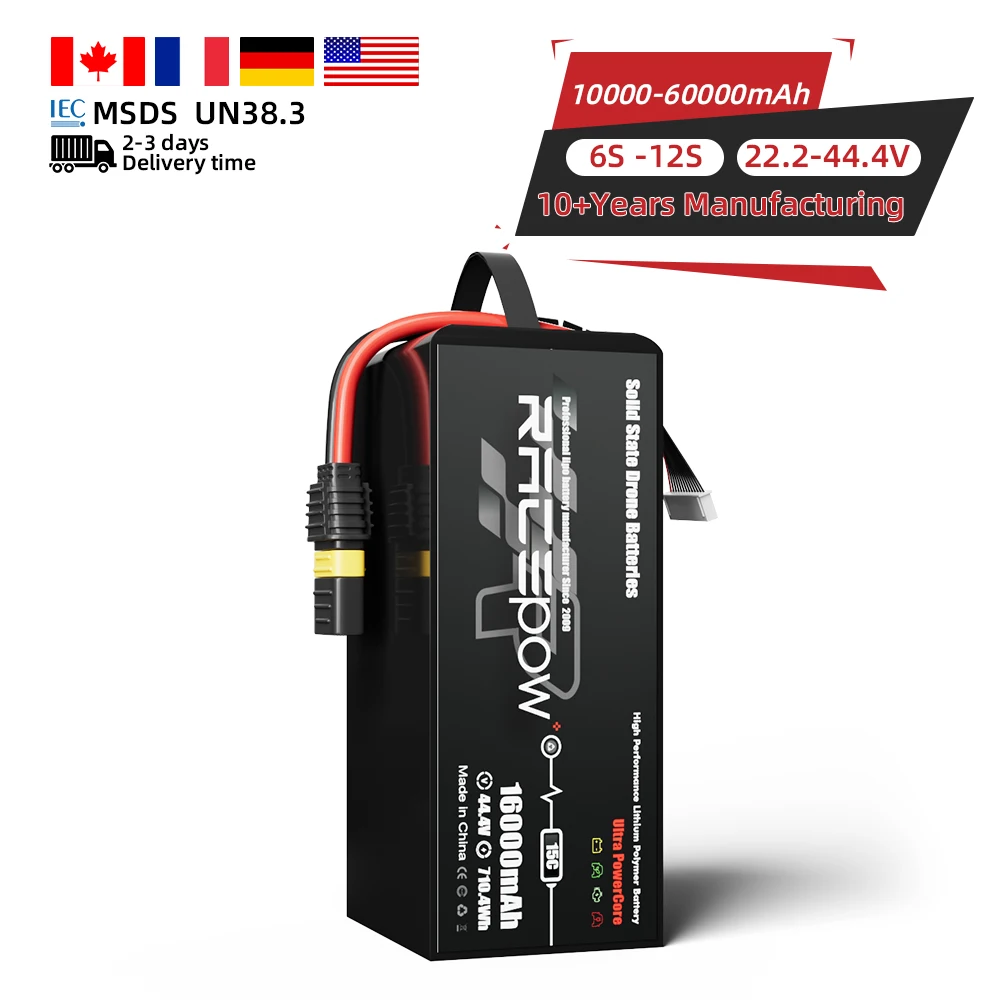 Аккумулятор Racepow 12S 44 4 V 15C 16000mAh для тяжелых условий эксплуатации в промышленных условиях