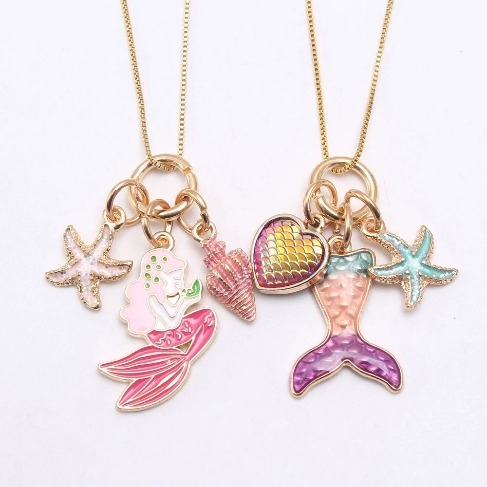
2021 New Princess Jewelry for Kids Necklace Children Mermaid Toy Necklace Kids Accessories Jewerly 