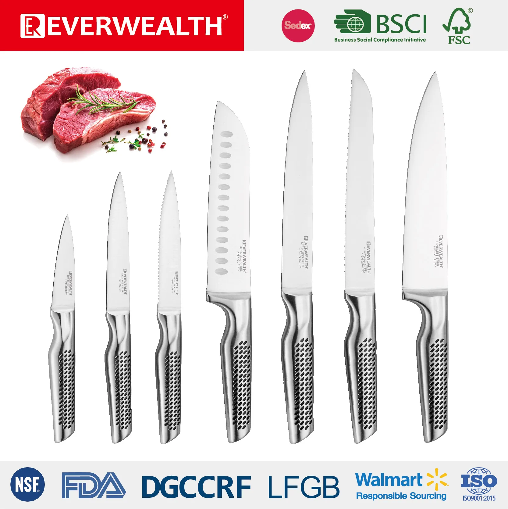 Extremely Sharp Stainless Steel Knife With Forged Bolster Hollow Handle Stainless Steel Kitchen Knife Set