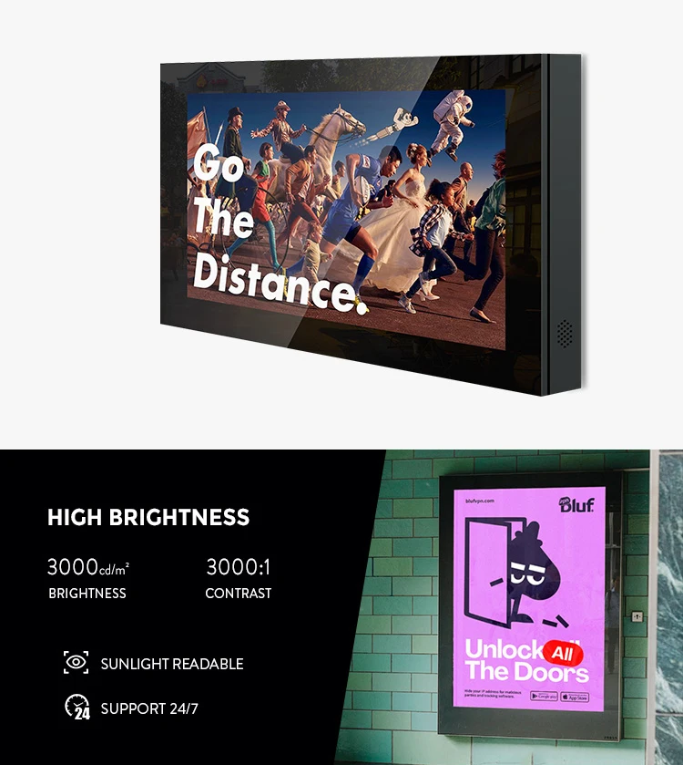 Lcd Indoor Outdoor Wall Mount Hanging Mounted Advertising Screen Ips Screen Ip65 Anti-Rust Digital Signage And Displays Video