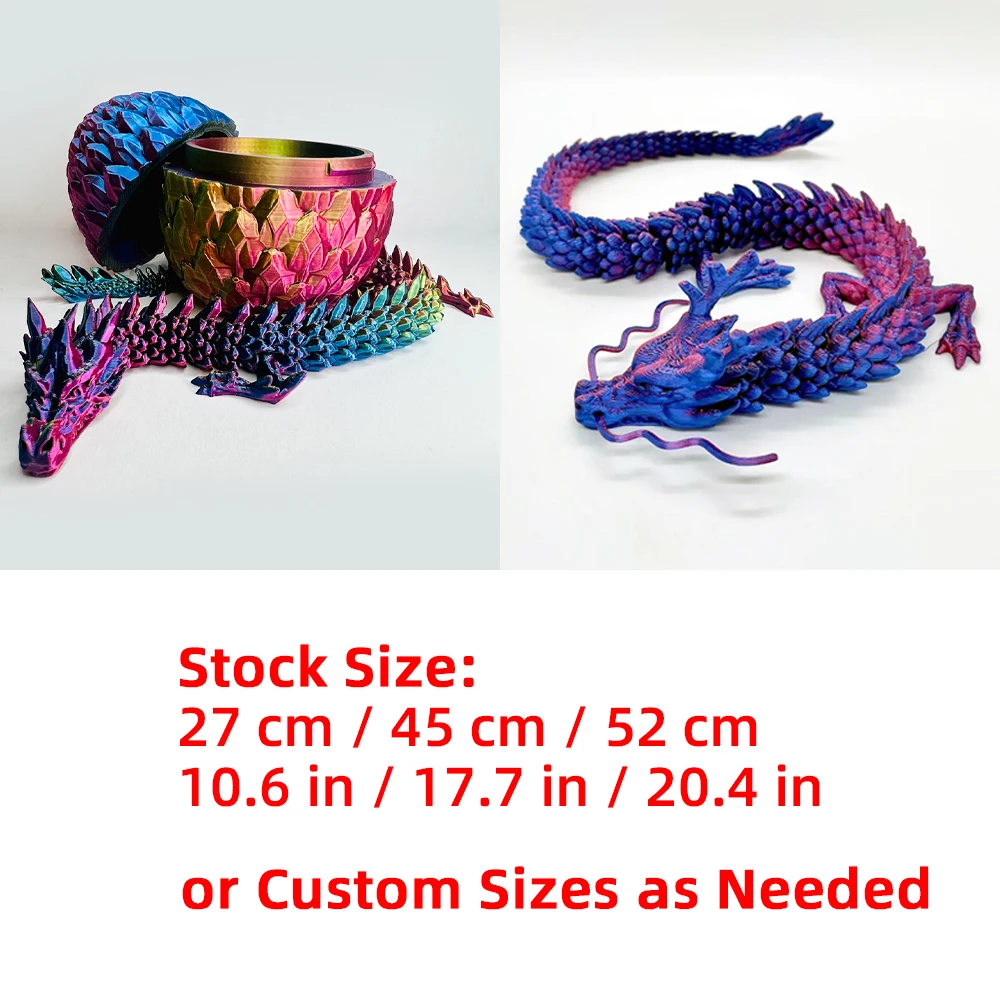 Custom Movable Articulated Crystal Dragon and Egg 3D Printed Chinese Dragon