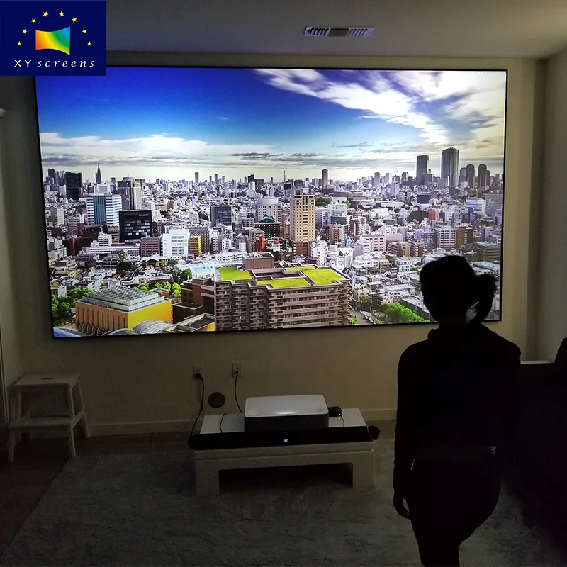 XY 140 Inch 4K UST Projector Screen with Anti Light ALR CLR Projection Fabric PET Crystal for Home Theater Living Room