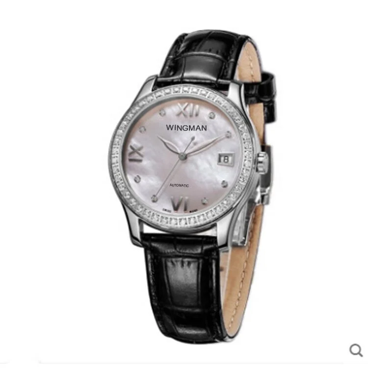 Custom Made Automatic Watch Movement Stainless Steel 316L Sapphire Glass 5 ATM Waterproof Genuine Leather Ladies Diamond Watches