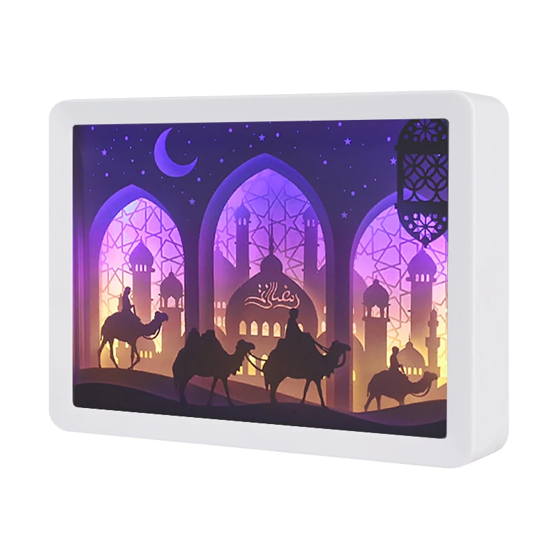 Factory direct sale Eid al-Fitr paper carving lamp with multiple colors optional ABS plastic frame customization