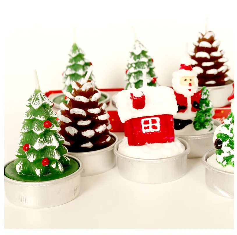 Christmas Taper Candles Tealight Candles Handmade Delicate Santa Claus Christmas Tree Snowman Elk Pinecone House Candles Gifts